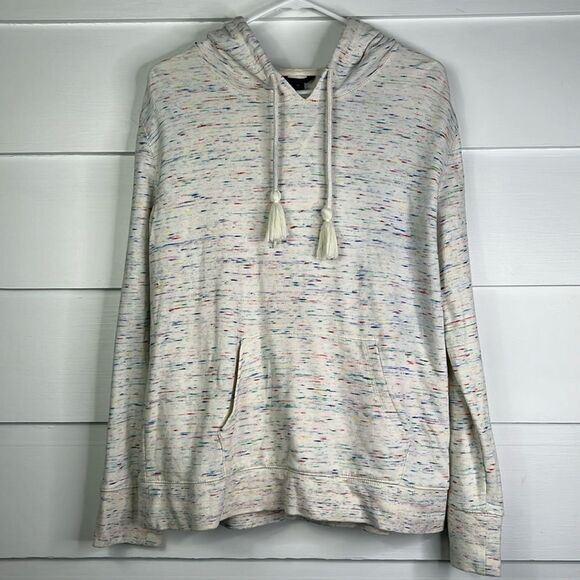 J. Crew Cream & Rainbow Heathering Hoodie with Tassels Size Medium - Picture 2 of 13